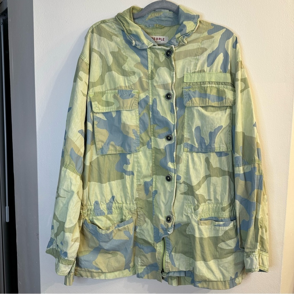 Free People Camo Green and Blue Field Military Jacket Light Size Medium - Picture 3 of 9